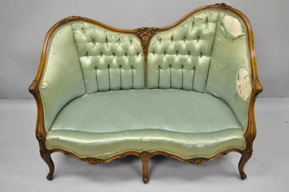Antique French Louis XV Style Carved Walnut Double Hump Back Settee Loveseat