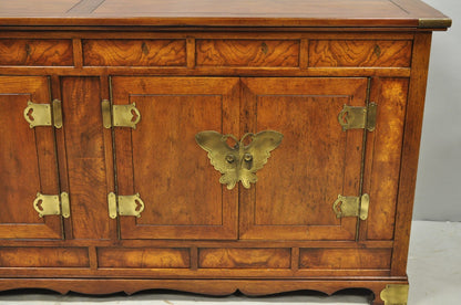 Vintage Henredon Chinoiserie Brass Butterfly Burl Wood Credenza Cabinet Buffet