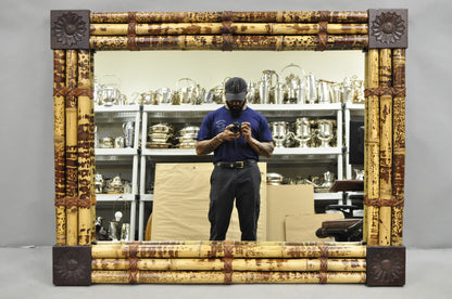 Hollywood Regency Large Bamboo Wood Frame Tropical 54" Rectangular Wall Mirror