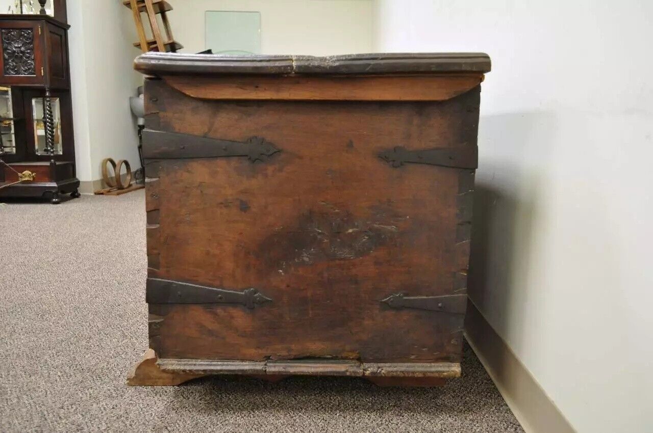 Antique 18th C. Gothic Renaissance Chestnut Large Coffer Blanket Chest Trunk