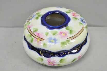 Victorian Japanese Hand Painted Porcelain Cobalt Blue Hair Receiver & Powder Jar