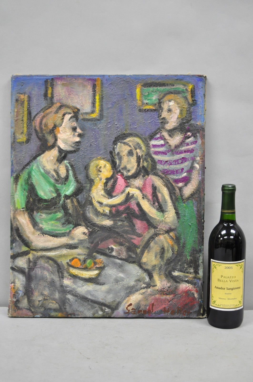 Vintage 1960s Samuel Heller "Women with Child" Oil on Canvas Painting, Signed