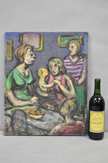 Vintage 1960s Samuel Heller "Women with Child" Oil on Canvas Painting, Signed