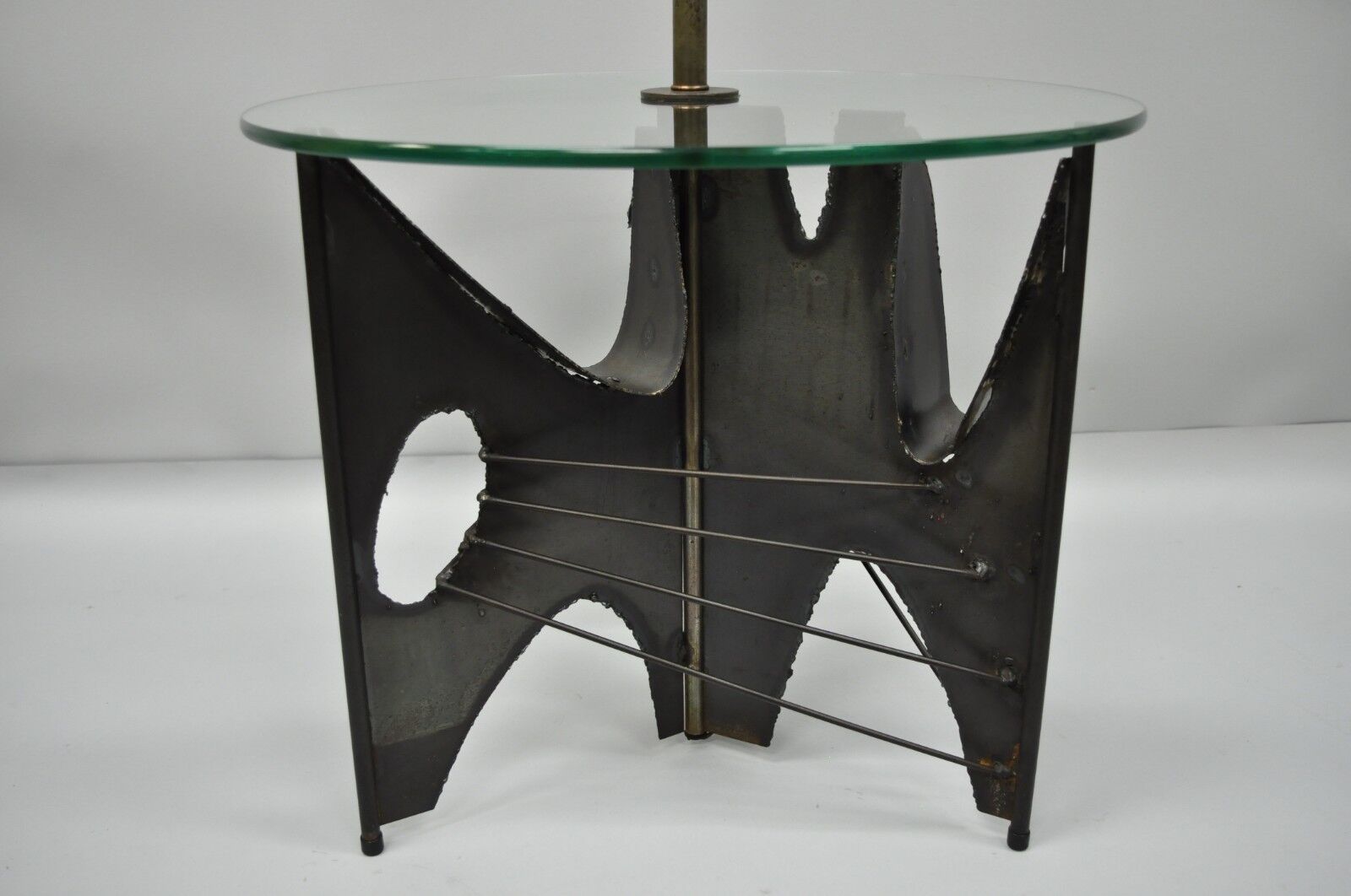 Harry Balmer for Laurel Brutalist Floor Lamp Steel Round Glass Side End Table