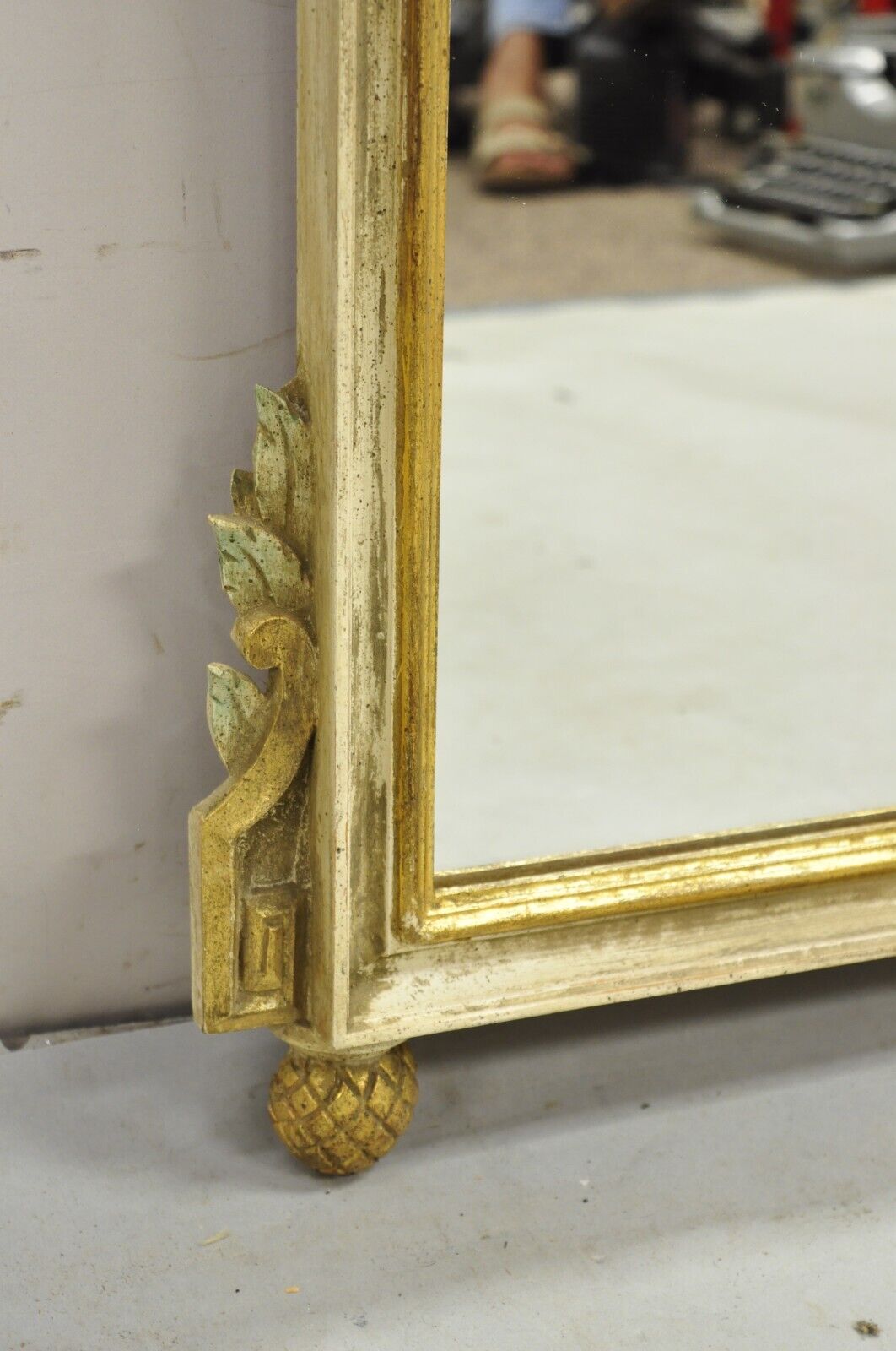 Vintage Italian Neoclassical Carved Wood Painted Birds & Flowers Wall Mirror