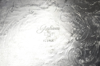 Vintage Gorham YC1466 Silver Plated Floral Repousse Bar Serving Tray w Handles