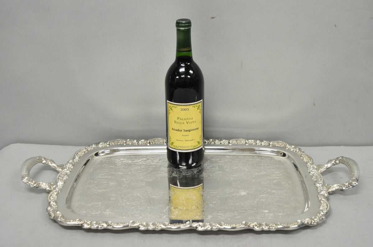 Vintage Oneida Victorian Silver Plated Etched Butlers Serving Platter Bar Tray