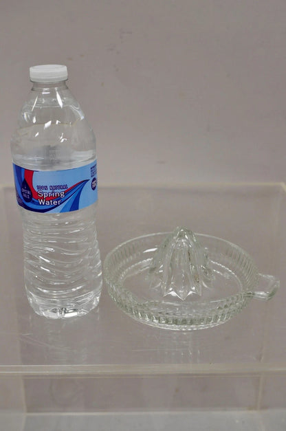Vintage Art Deco Clear Glass Ribbed Hand Juicer Citrus Orange Handle & Lip