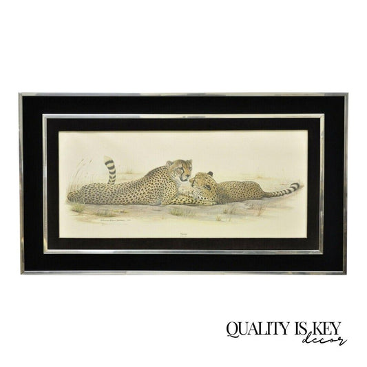 1972 Cheetah Lithograph Art by Richard Evans Younger in Velvet Chrome Frame