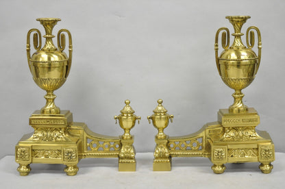 Vintage French Empire Style Gold Brass Urn Fireplace Chenet Andirons - a Pair