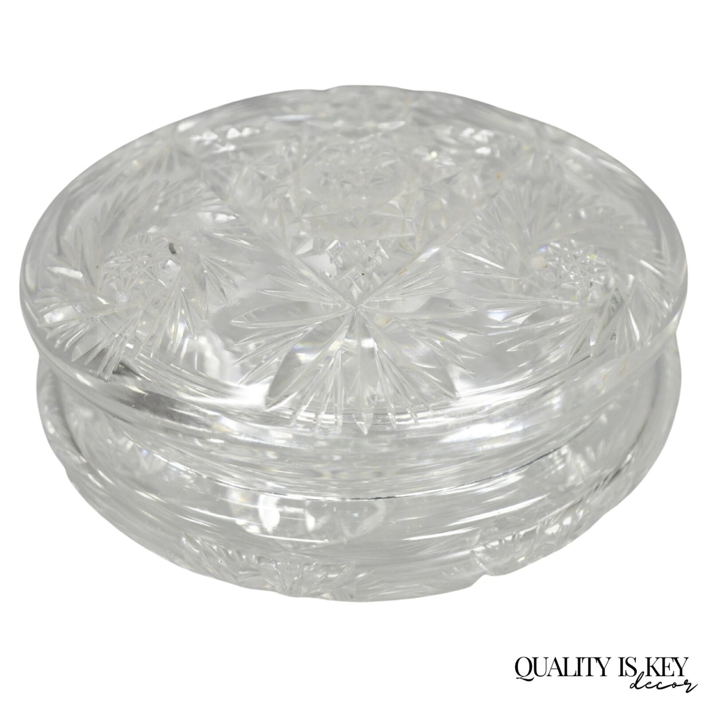 Vintage Art Deco Bohemian Cut Crystal Glass Czech Ladies Vanity Powder Jar