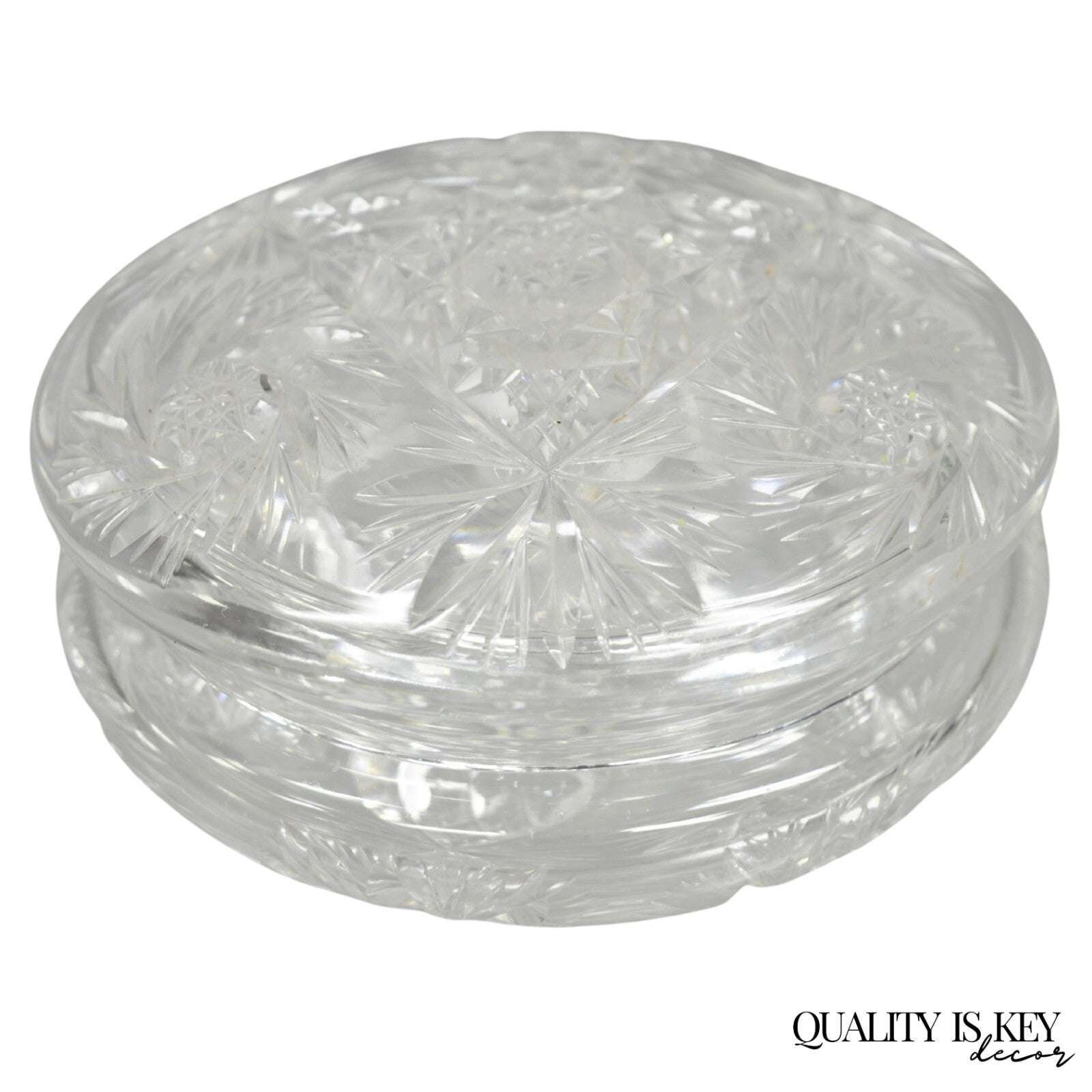 Vintage Art Deco Bohemian Cut Crystal Glass Czech Ladies Vanity Powder Jar