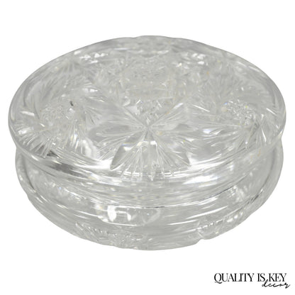 Vintage Art Deco Bohemian Cut Crystal Glass Czech Ladies Vanity Powder Jar