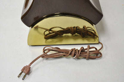 Vintage Laurel Mid Century Modernist Chocolate Brown Ceramic & Brass Table Lamp