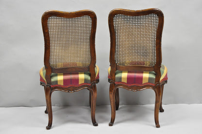 Antique French Country Louis XV Carved Walnut Cane Back Side Chairs - a Pair