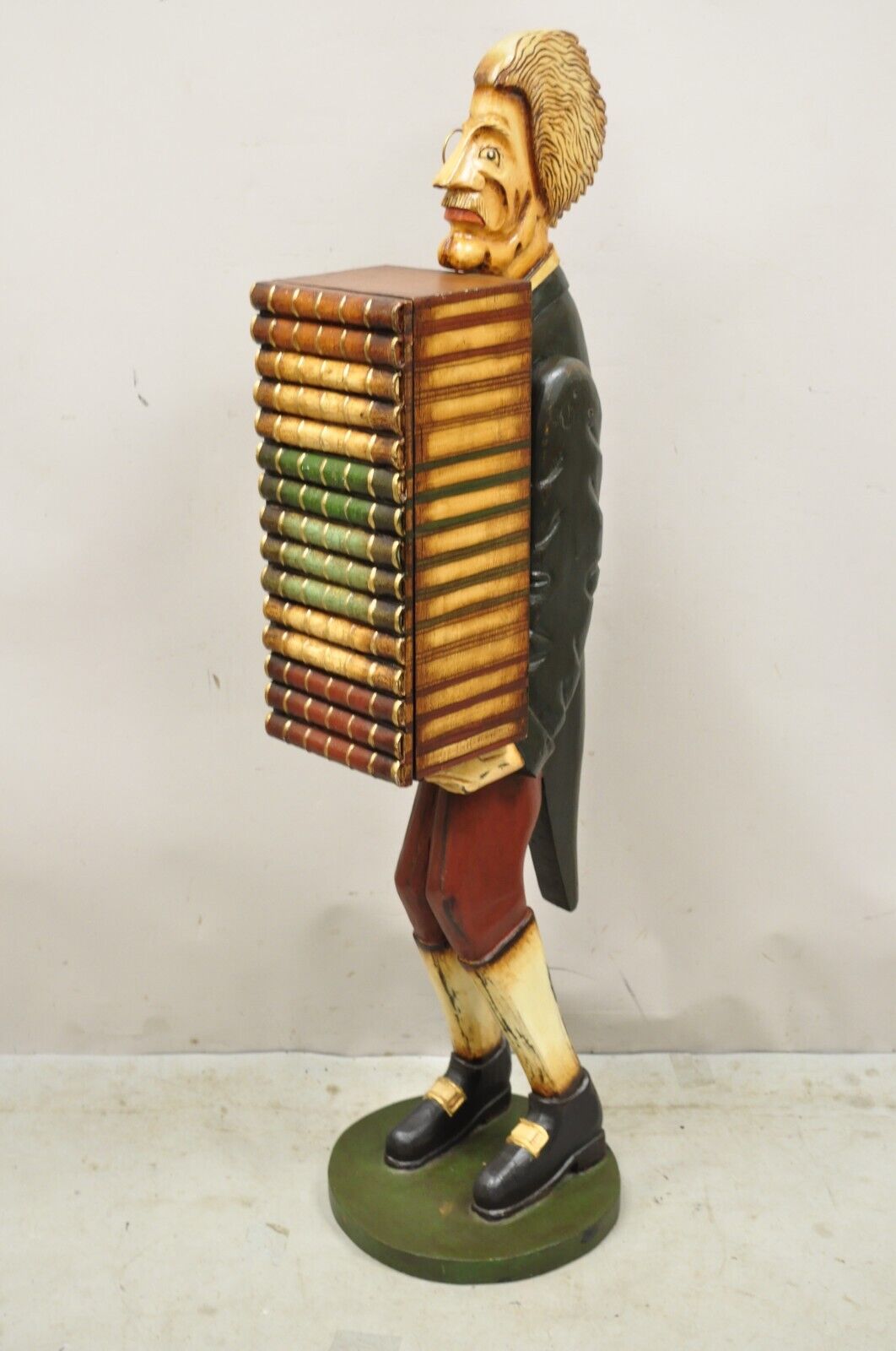 52" Tall Figural Librarian Man Holding Stack of Books Statue Storage Cabinet