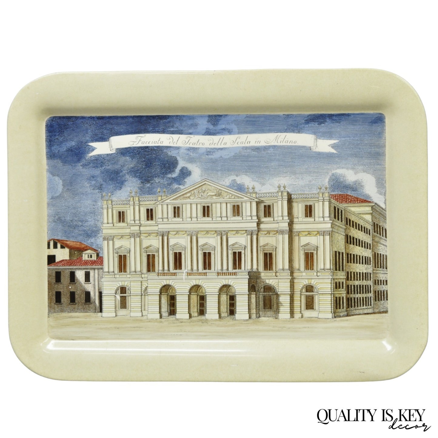 Vintage Fornasetti Milano Italy Italian Large Tole Metal Tray Piazza della Scala