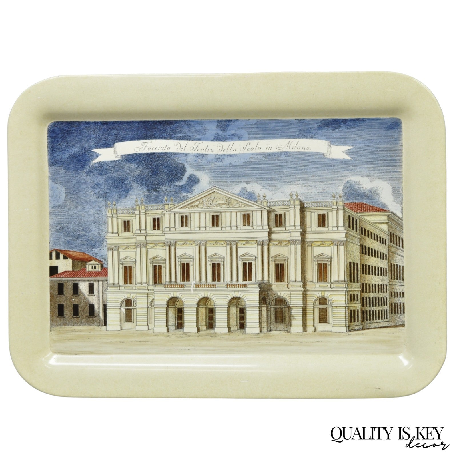 Vintage Fornasetti Milano Italy Italian Large Tole Metal Tray Piazza della Scala