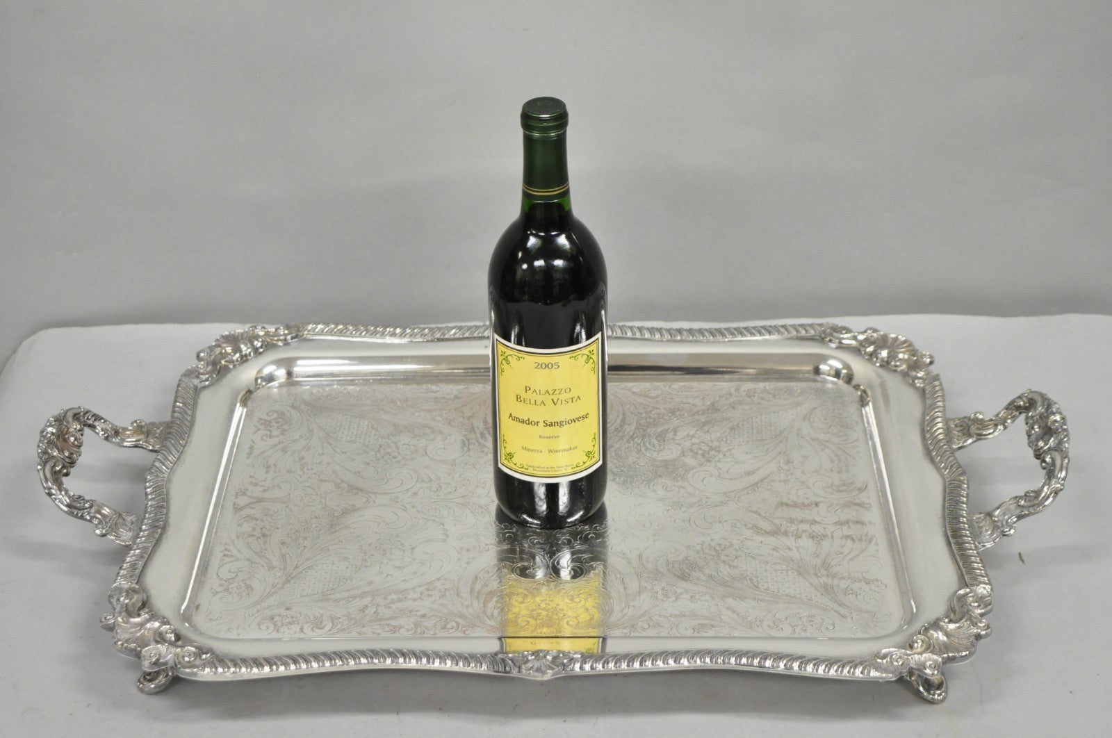 Vintage English Sheffield Victorian Silver Plated Twin Handle Bar Serving Tray