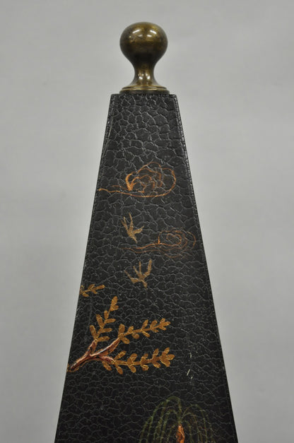 Castillian Imports Chinoiserie Black Lacquer Oriental Painted Obelisk Pyramid