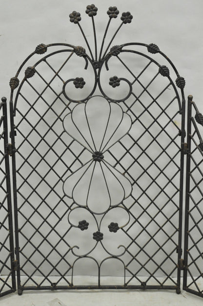 Antique Gothic Arts & Crafts Wrought Iron Scrolling Folding Fireplace Screen