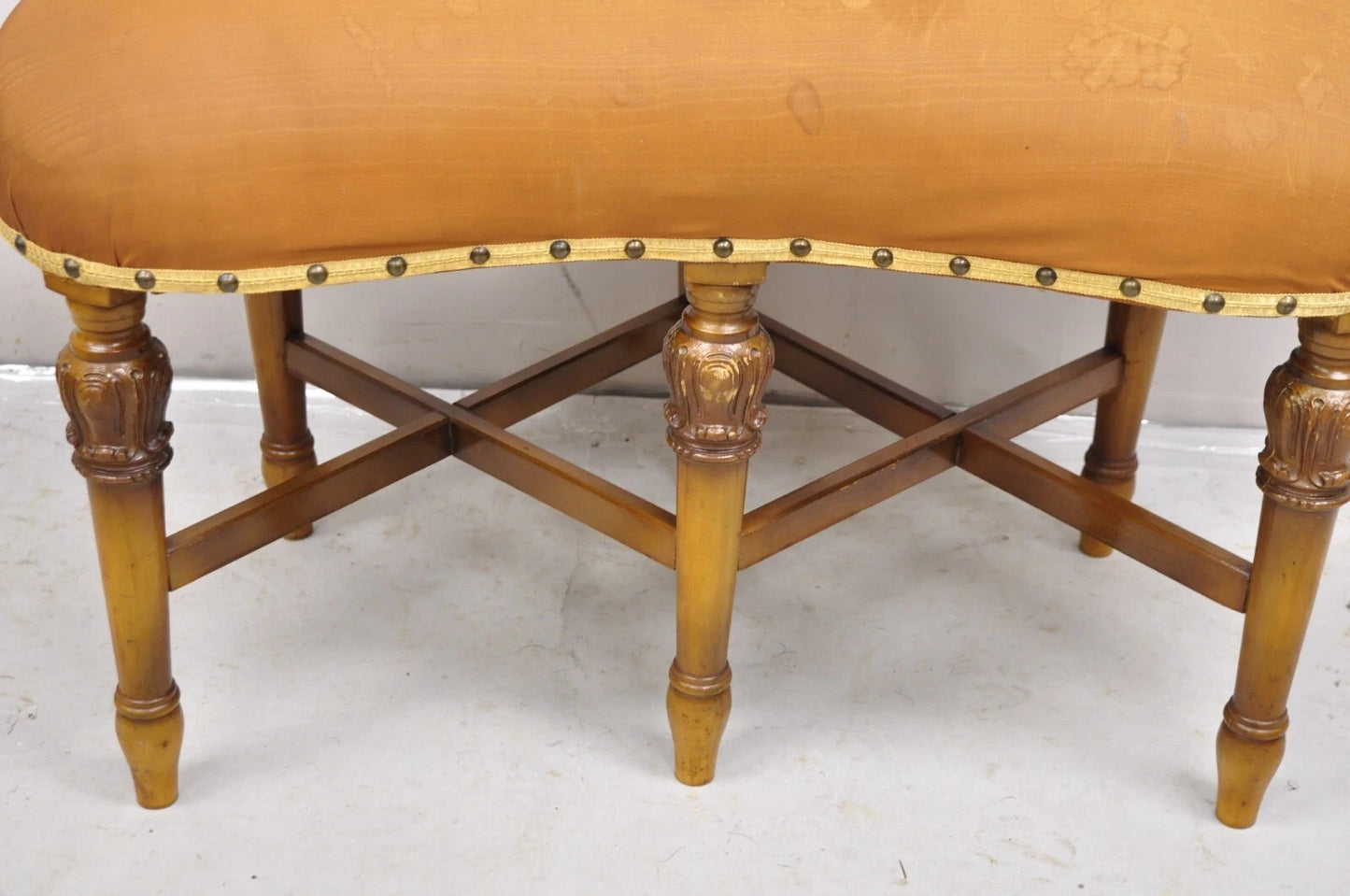 Antique Joerns Bros French Provincial Kidney Bean 6 Leg Vanity Bench Stool