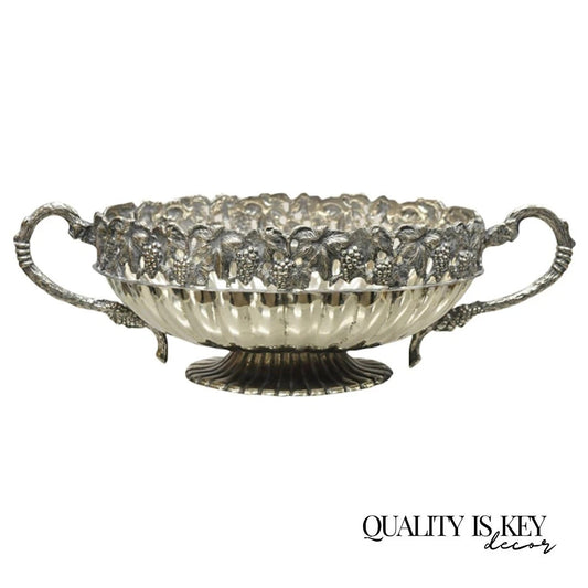 Antique Victorian Silver Plate Grapevine Oval Twin Handle Centerpiece Fruit Bowl