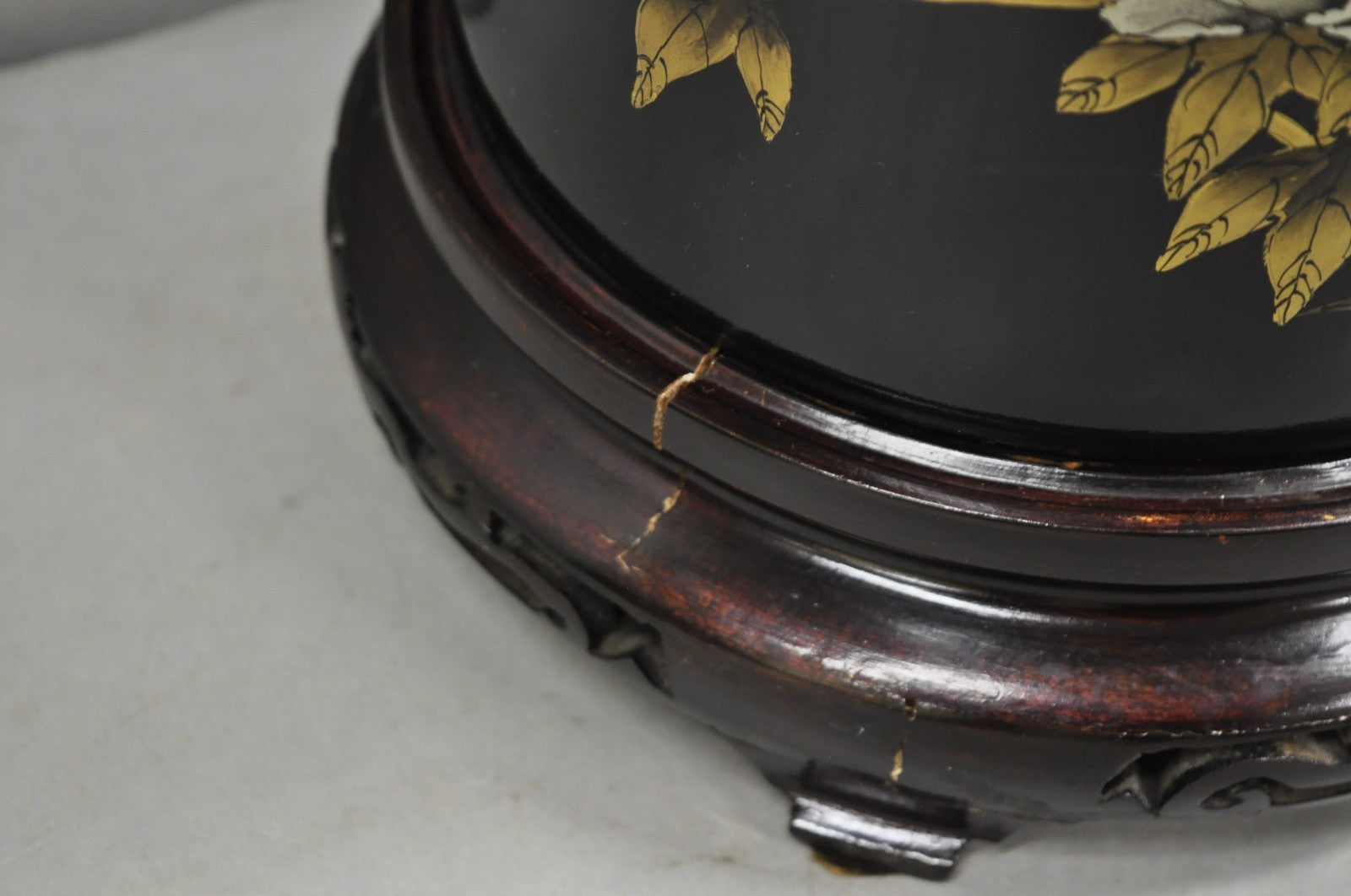 Vintage Chinoiserie Oriental Chinese Black Porcelain Large Ginger Jar Table Lamp