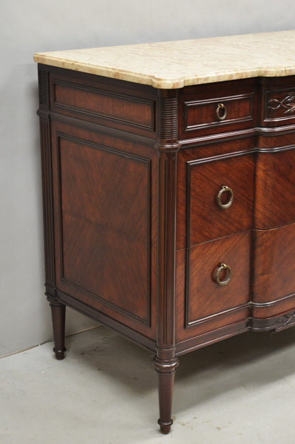 Antique French Louis XVI Maison Jansen Style Mahogany Marble Top Dresser Commode