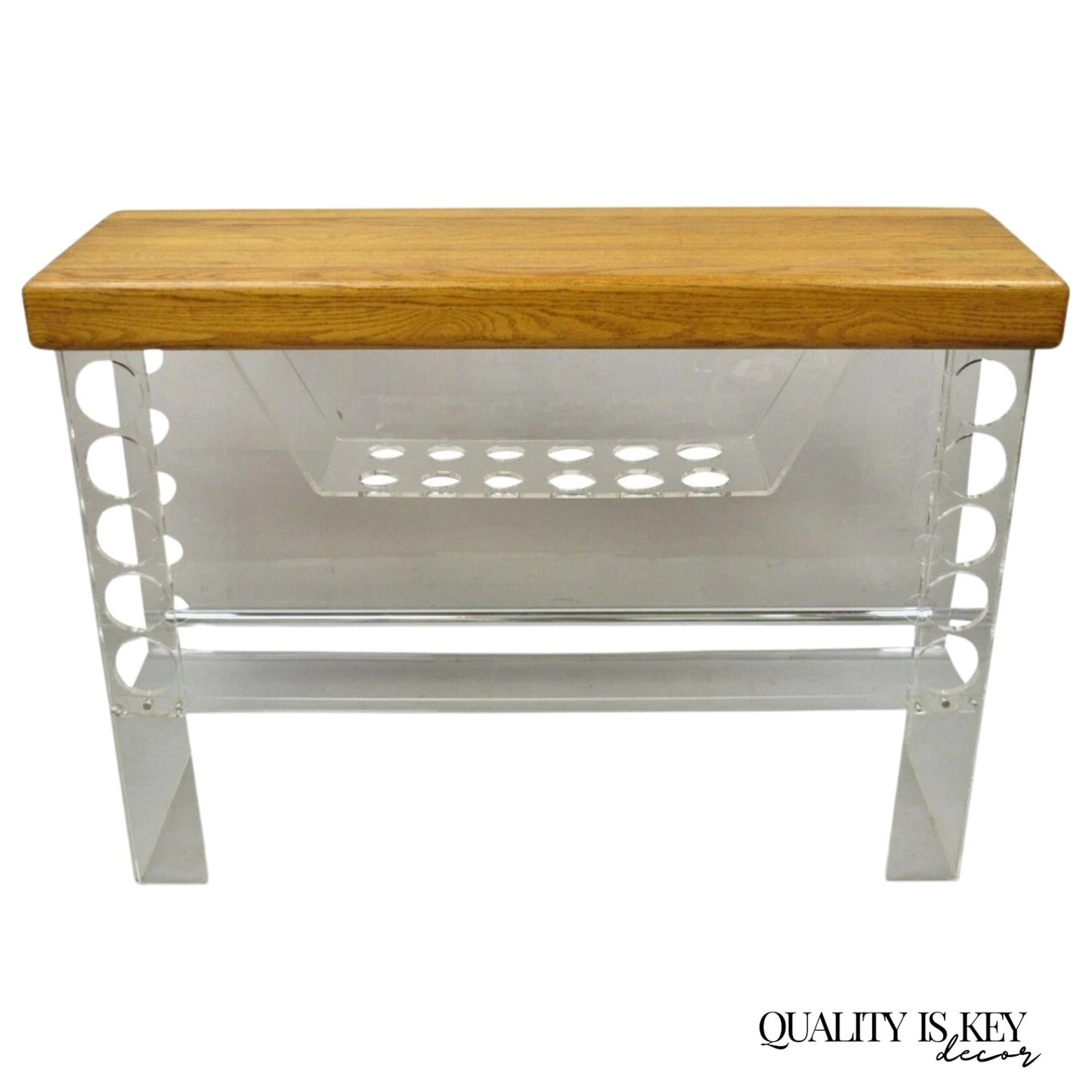 Vintage Mid Century Modern Lucite and Oak Wood Butcher Block Liquor Bar Table
