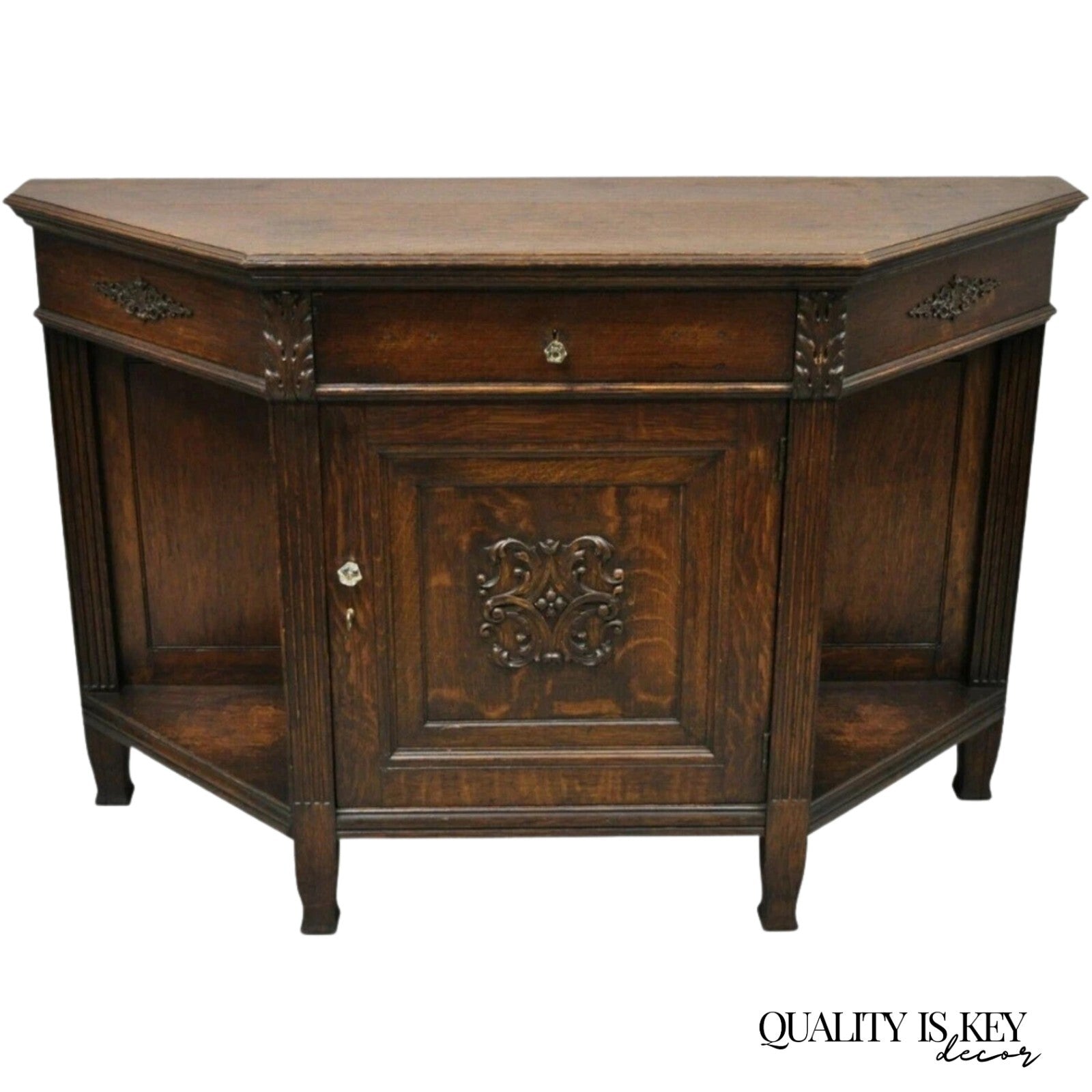 Antique French Renaissance Oak Wood Sideboard Buffet Console Table Cabinet