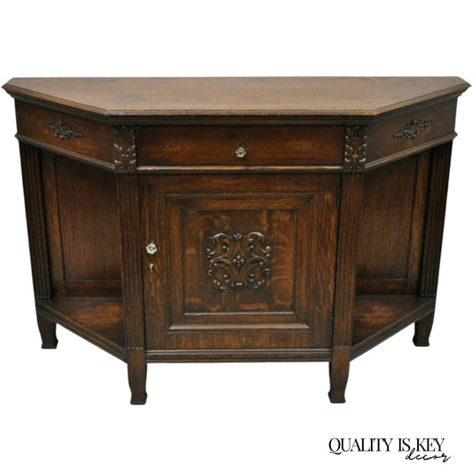 Antique French Renaissance Oak Wood Sideboard Buffet Console Table Cabinet