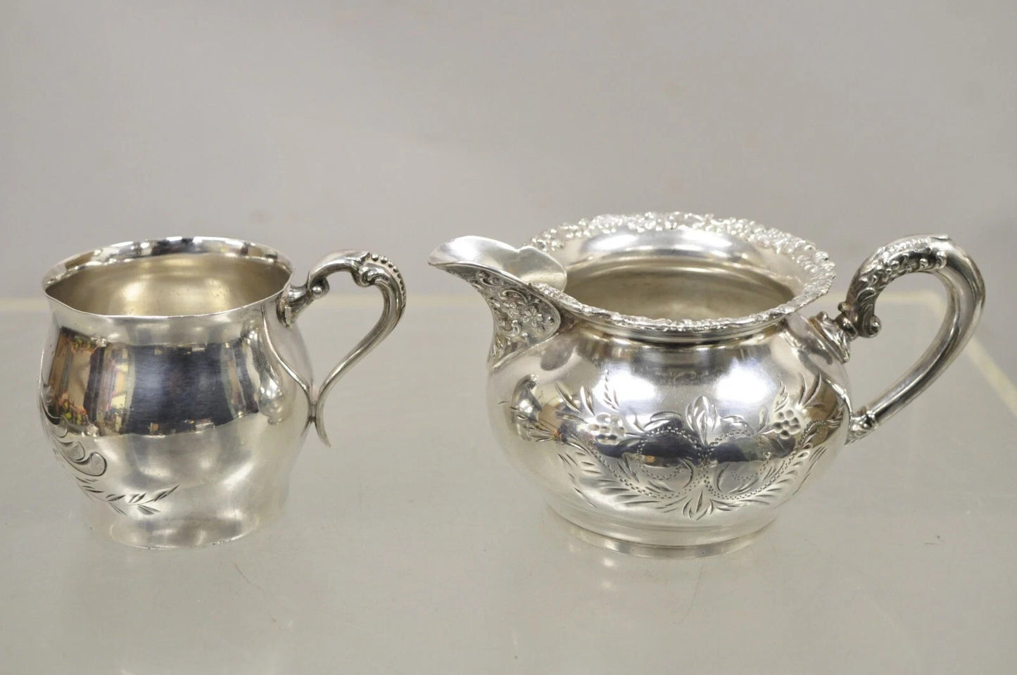 Antique Van Bergh Silver Plated Victorian Tea Serving Set w/ Monogram - 3 Pc Set
