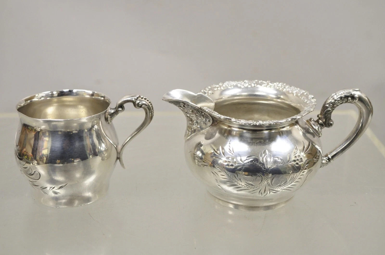 Antique Van Bergh Silver Plated Victorian Tea Serving Set w/ Monogram - 3 Pc Set