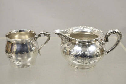 Antique Van Bergh Silver Plated Victorian Tea Serving Set w/ Monogram - 3 Pc Set
