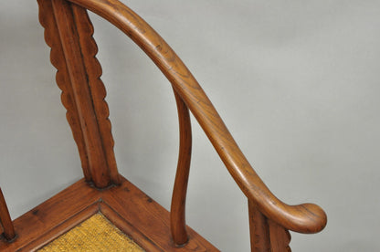 Antique Chinese Elm Hardwood Horseshoe Oriental Huanghuali Lounge Arm Chair