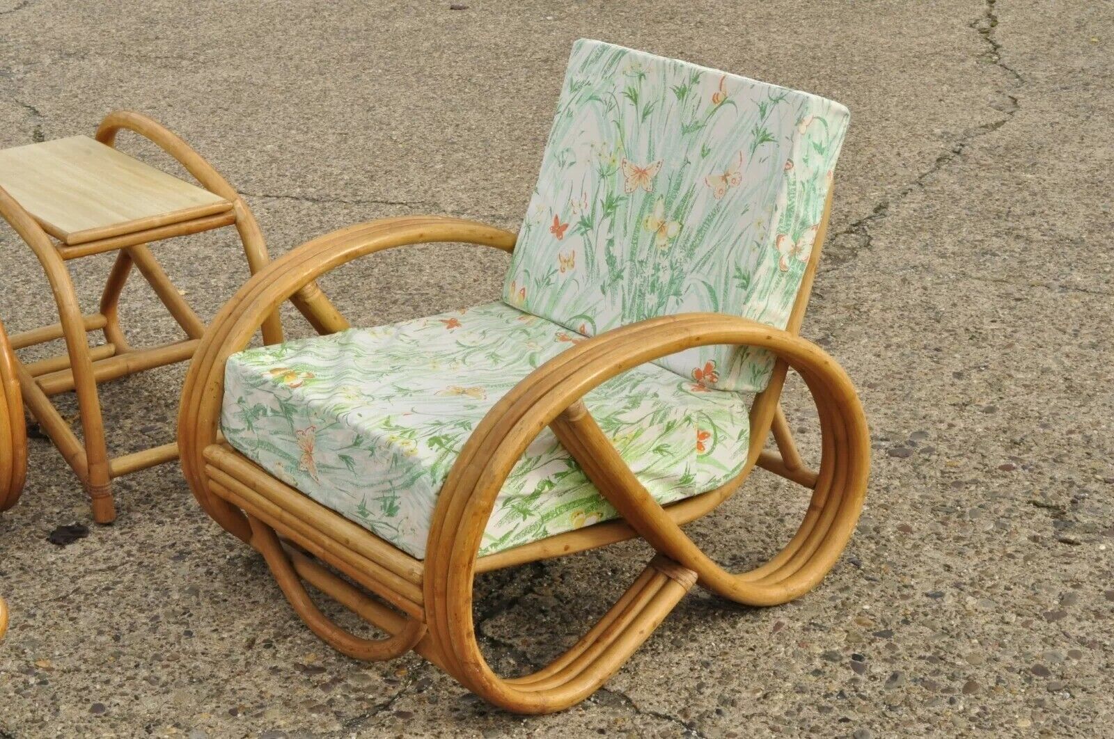 Vintage Beverly Hills Rattan Bamboo Pretzel Sunroom Living Room Sofa Set - 5 Pcs