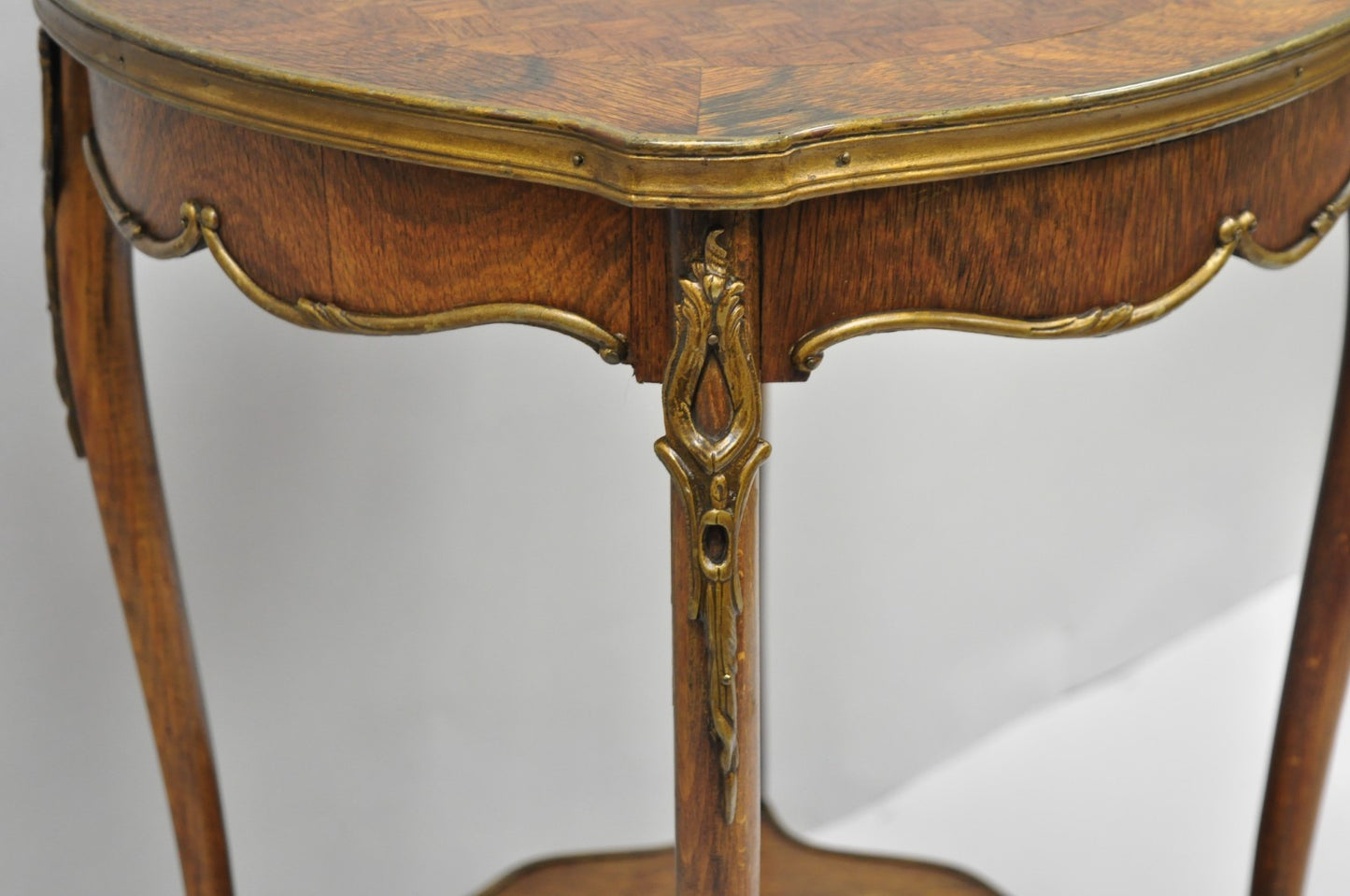 Antique French Louis XV Style Marquetry Inlay Bronze Ormolu Rosewood Side Table