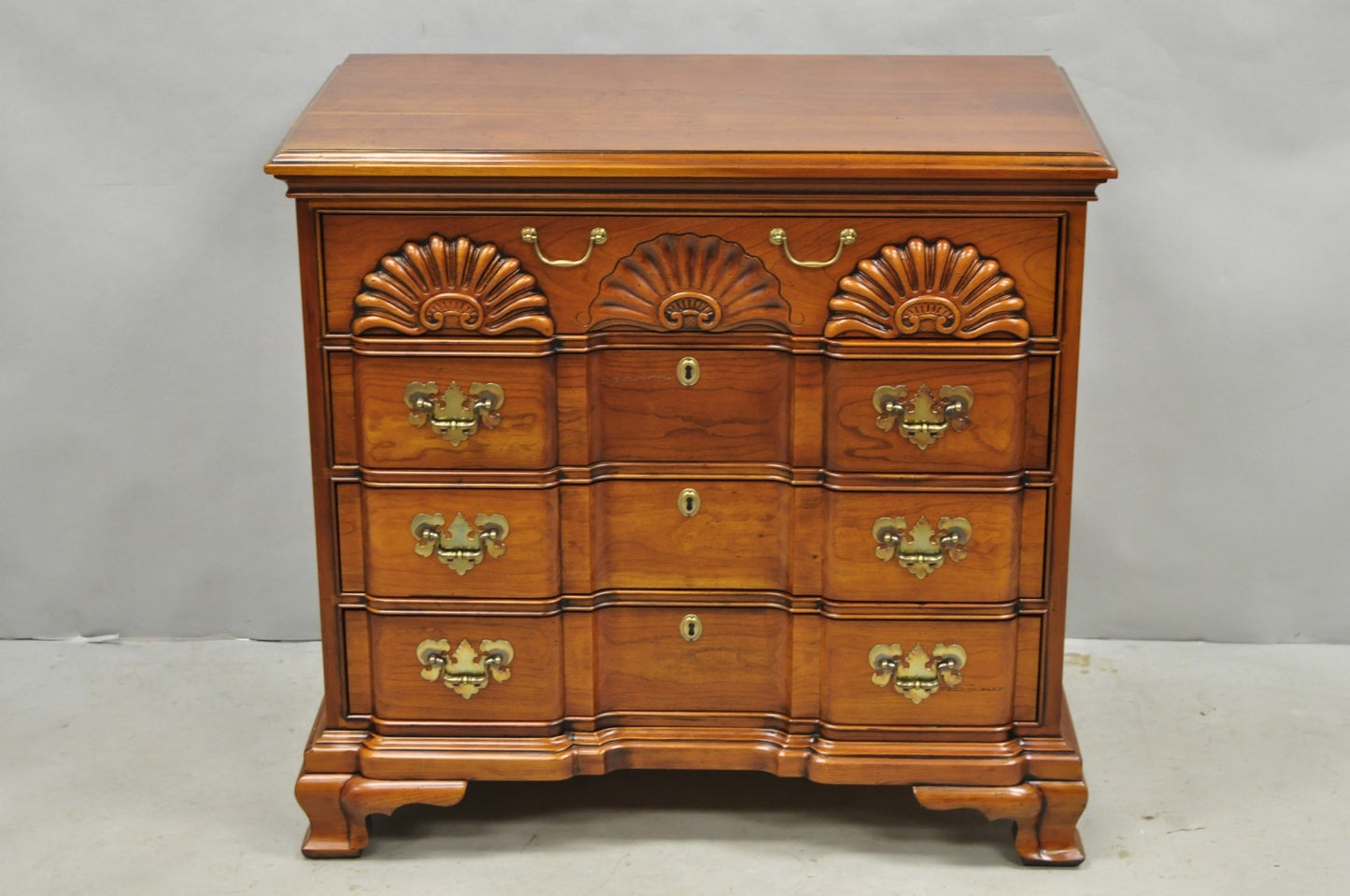 Vintage Georgian Cherry 3 Drawer Block Front Bachelor Chest Dresser by Harden