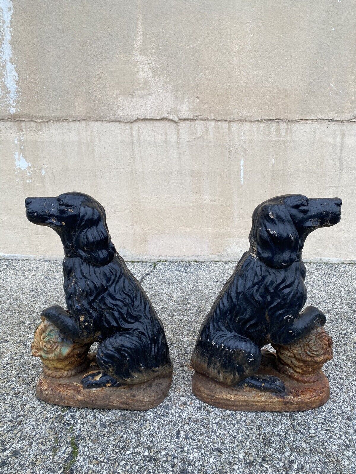 Cast Iron Victorian Seated Golden Retriever Dog Guardian Garden Entry Statues