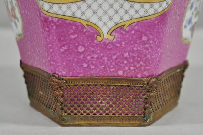 Antique Chinoiserie Pink French Porcelain German Ormulu Bird Painted Vase