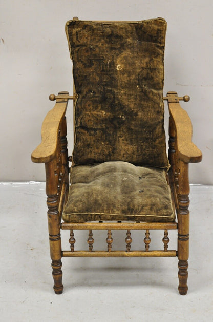 Antique Arts & Crafts Mission Turn Carved Walnut Small Child's Morris Chair