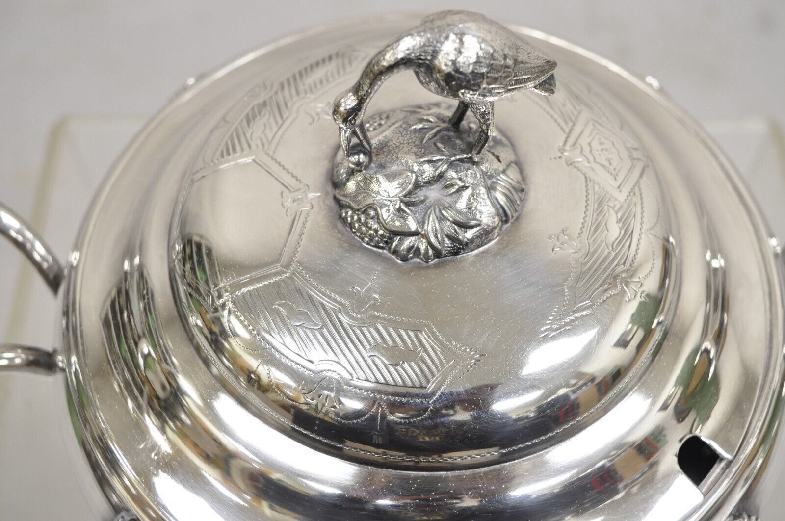 Antique Art Nouveau Silver Plated Soup Tureen With Crane Bird Handle