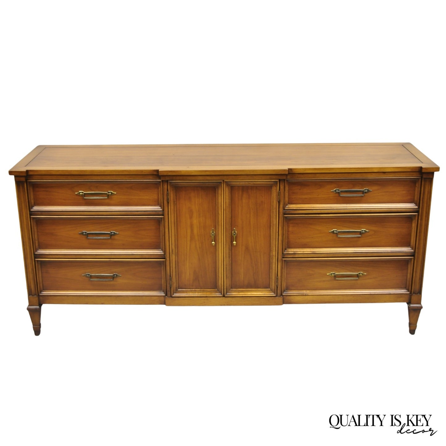 Vintage French Provincial Cherry Wood White Furn. 9 Drawer Credenza Long Dresser