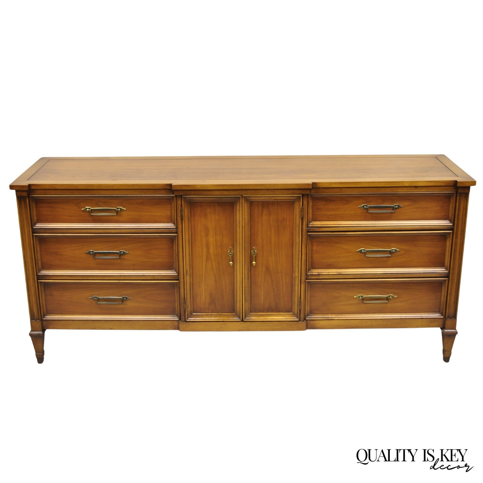 Vintage French Provincial Cherry Wood White Furn. 9 Drawer Credenza Long Dresser