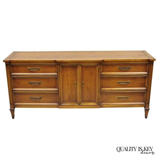 Vintage French Provincial Cherry Wood White Furn. 9 Drawer Credenza Long Dresser