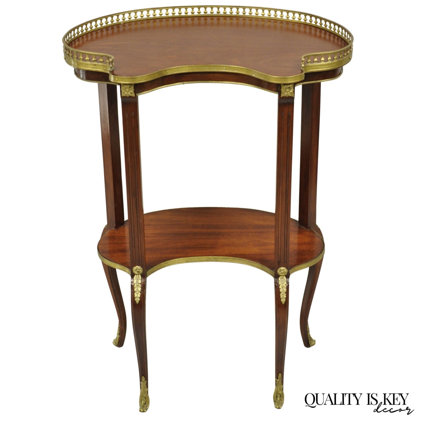 Vintage French Louis XV Style Mahogany Kidney Bean Side Table w/ Bronze Ormolu