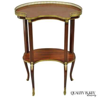Vintage French Louis XV Style Mahogany Kidney Bean Side Table w/ Bronze Ormolu
