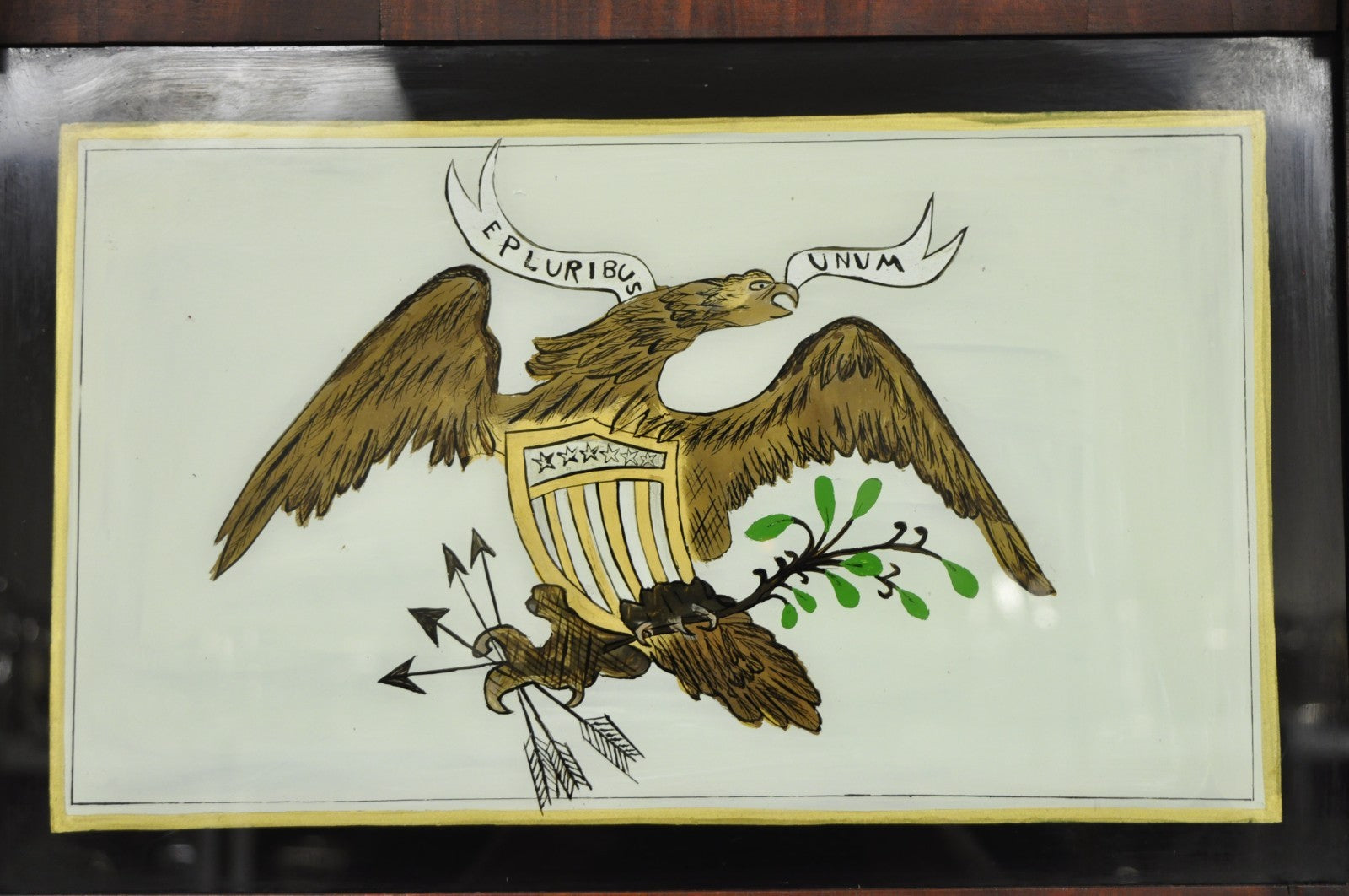 Antique American Federal Mahogany Reverse Painted Eagle Trumeau Wall Mirror