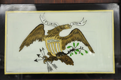 Antique American Federal Mahogany Reverse Painted Eagle Trumeau Wall Mirror